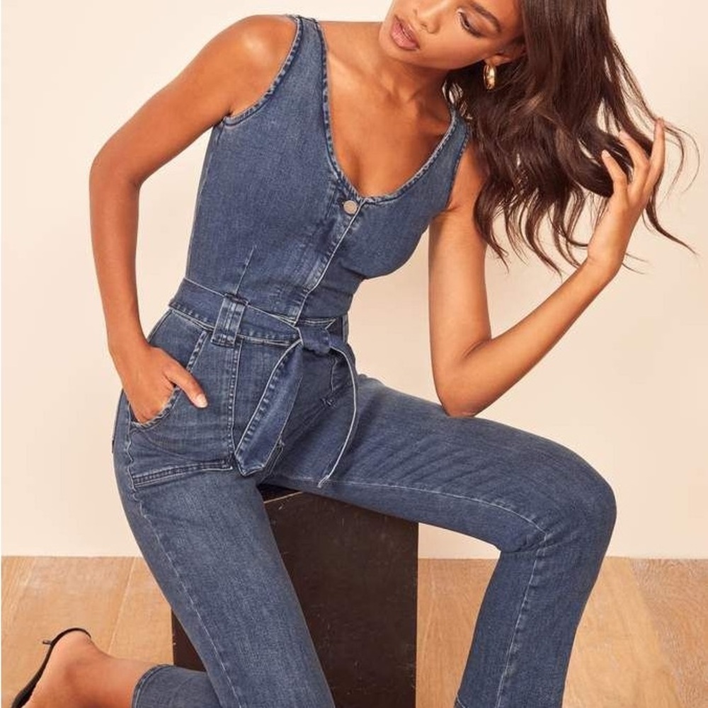Reformation Minka Denim Jumpsuit Overall Size 2